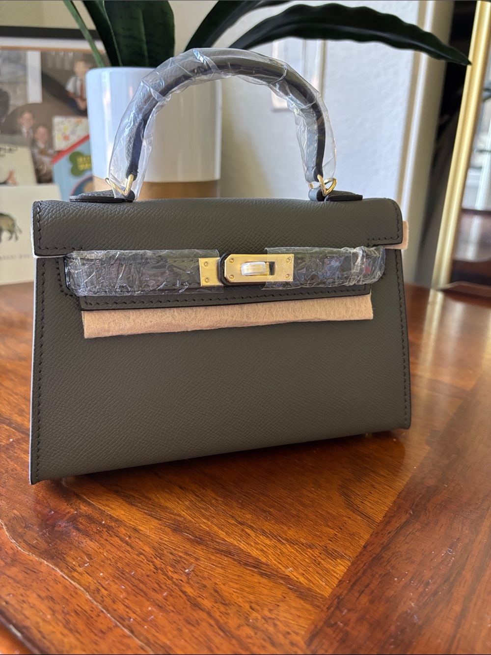 19CM Epsom Leather Mini Grey Top Handle Bag